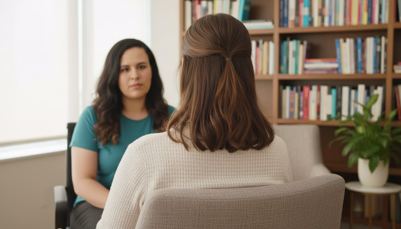 two persons talking during a therapy session